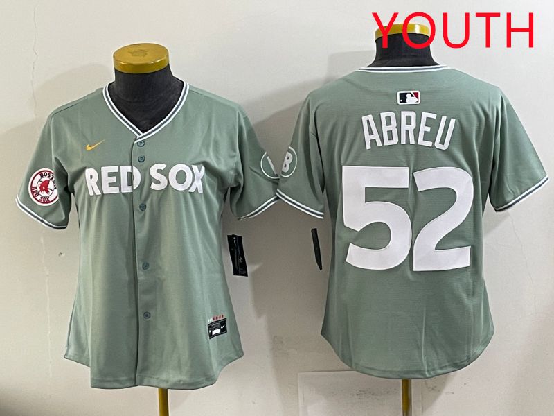 Youth 2025 Boston Red Sox 52 Abreu Light Green Joint Name Nike MLB Jersey style 8